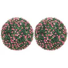 HOMCOM Set of Two Artificial Boxwood Balls Plants - Pink - 1