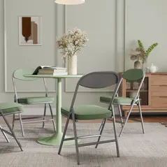 HOMCOM Set of Four Folding Corduroy Seat Chairs - Green - 9