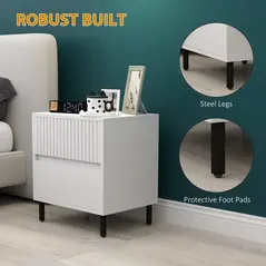 HOMCOM Simple Line Indented Two-Drawer Bedside Table - White - 6