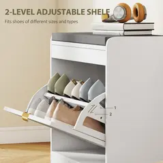 HOMCOM Shoe Storage with Seat, Upholstered Entryway Bench, Shoe Bench with 1 Flip Drawer and 4 Vents for 5 Pairs of Shoes - 5