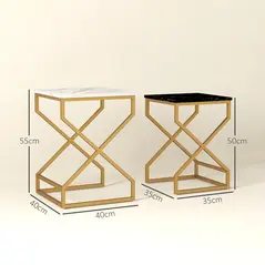HOMCOM Set of Two Marble-Effect Nesting Tables - 3