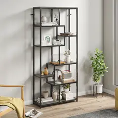 HOMCOM Seven-Tier Geometric Bookcase - Grey/Black - 7