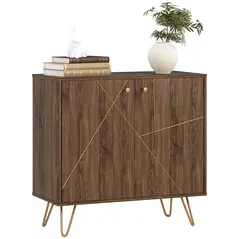 HOMCOM Sideboard Storage Cabinet with Golden Lines, Modern Luxury Living Room Cabinet with Adjustable Shelf, Steel Harpin Legs, Brown - 1