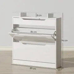 HOMCOM Shoe Storage Cabinet with Slide Out Drawer, 2 Flip Doors, Tempered Glass Top - White - 3