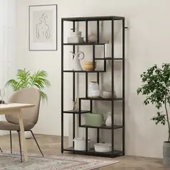 HOMCOM Seven-Tier Geometric Bookcase - Grey/Black - 8