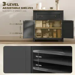 HOMCOM Sideboard Storage Cabinet, Modern Kitchen Cupboard with Adjustable Shelf, Drawer and Double Doors, Black - 5