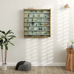 HOMCOM Six Shelf Display Cabinet, with Glass Doors - Brown - 9