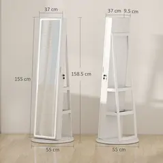 HOMCOM Storage Jewellery Cabinet, with Mirror and Lights - White - 3