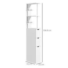 HOMCOM Slim Bathroom Storage Cabinet with Drawers, Tall Bathroom Cupboard with 2-Tier Shelf, White - 3
