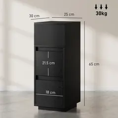 HOMCOM Slim Bedside Table, Narrow Bedside Cabinet with Open Shelf and 2 Drawers for Bedroom, Living Room, Black - 3