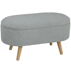 HOMCOM Teddy Fleece Storage Ottoman - Grey - 1