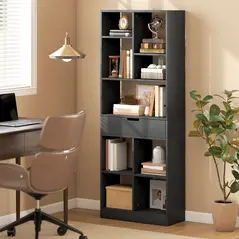 HOMCOM Tall Bookshelf with Drawer, Freestanding Bookcase for Bedroom, Living Room, Home Office, Black - 2