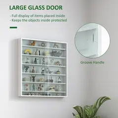 HOMCOM Six Shelf Display Cabinet, with Glass Doors - White - 5