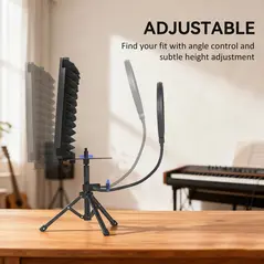 HOMCOM Studio Microphone Isolation Shield with Pop Filter and Tripod Stand, Foldable Adjustable Recording Studio Equipment, 3-Panel High Density Absorbent Foam Shield with 3/8" Threaded Mount, Black - 6