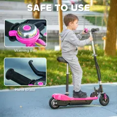HOMCOM Steel Ride on Powered Scooter, Folding E-Scooter with Warning Bell, 15km/h Maximum Speed, for 6-14 Years Old, Pink - 7