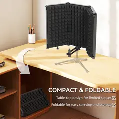 HOMCOM Studio Microphone Isolation Shield, Foldable Adjustable Recording Studio Equipment, 3-Panel High Density Absorbent Foam Shield with 3/8" Threaded Mount, Black - 5
