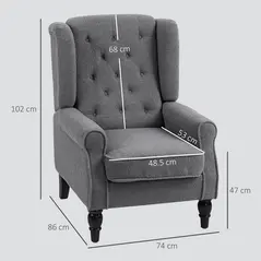 HOMCOM Teddy Fleece Retro Wingback Chair - Grey - 3