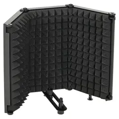HOMCOM Studio Microphone Isolation Shield, Foldable Adjustable Recording Studio Equipment, 3-Panel High Density Absorbent Foam Shield with 3/8" Threaded Mount, Black - 1