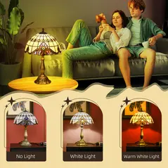 HOMCOM Stained Glass Table Lamp, Handmade Antique Bedside Lamp, Decorative Night Light for Bedroom, Living room, Home, Nightstand - 5