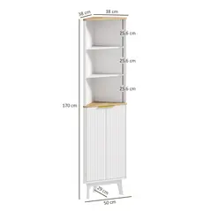 HOMCOM Tall Bathroom Storage Cabinet, Slim Bathroom Storage Unit with Doors and Adjustable Shelves, Freestanding Bathroom Cabinet with Curved Profile Design, White - 3