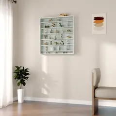 HOMCOM Six Shelf Display Cabinet, with Glass Doors - White - 8