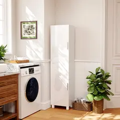 HOMCOM Tall Bathroom Cabinet, Freestanding Bathroom Cabinet with Adjustable Shelves and Double Doors - 2