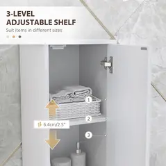 HOMCOM Tall Bathroom Storage Cabinet with Doors, Slim Bathroom Storage Unit with Adjustable Shelves, Freestanding Bathroom Storage Unit, White - 6