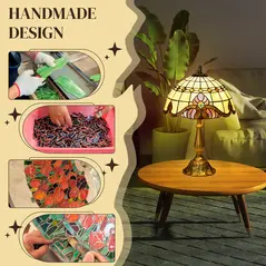 HOMCOM Stained Glass Table Lamp, Handmade Antique Bedside Lamp, Decorative Night Light for Bedroom, Living room, Home, Nightstand - 4