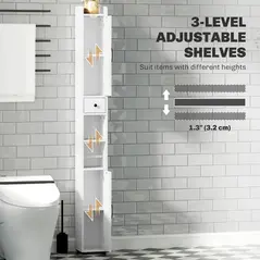 HOMCOM Tall Bathroom Cabinet, Farmhouse Slim Bathroom Storage Cabinet with Barn Doors, Toilet Paper Roll Holder, Drawer and Adjustable Shelves, Narrow Bathroom Storage Unit, 20 x 20 x 185cm, White - 5