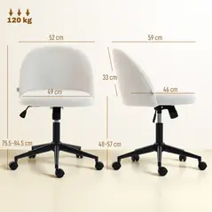 HOMCOM Teddy Fleece Office Chair with Wheels - Cream White - 3