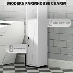 HOMCOM Tall Bathroom Cabinet, Farmhouse Slim Bathroom Storage Cabinet with Barn Doors, Toilet Paper Roll Holder, Drawer and Adjustable Shelves, Narrow Bathroom Storage Unit, 20 x 20 x 185cm, White - 6