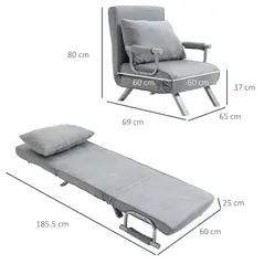 HOMCOM Suedette Adjustable Back Futon Sofa Chair - Grey - 3