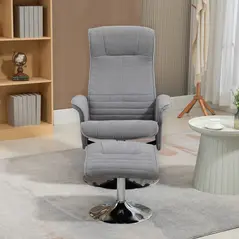 HOMCOM Swivel Recliner Chair with Footstool, Velvet Recliner Armchair with Ottoman, Steel Base, Upholstered Reclining Chair for Living Room, Bedroom, Office, Grey - 7