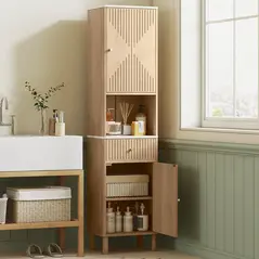 HOMCOM Slim Bathroom Cabinet with Silent Drawer Rail for Scandinavian, Japanese Styles - Wood-Effect - 2