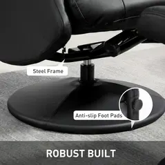 HOMCOM Swivel Recliner Chair with Footstool, PU Leather Recliner Armchair with Adjustable Back and Steel Frame, Reclining Chair Lounge with Flared Armrests for Living Room, Black - 7