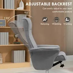 HOMCOM Swivel Recliner Chair with Footstool, Velvet Recliner Armchair with Ottoman, Steel Base, Upholstered Reclining Chair for Living Room, Bedroom, Office, Grey - 4