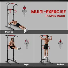 HOMCOM Steel Multi-Use Exercise Power Tower Pull Up Station Adjustable Height W/ Grips - 4