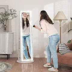 HOMCOM Storage Jewellery Cabinet, with Mirror and Lights - White - 2