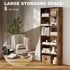 HOMCOM Six Shelf Bookcase - Rustic Brown - 4