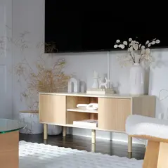 HOMCOM Sliding Door TV Cabinet Stand - Oak Wood-Effect - 8