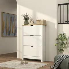 HOMCOM Slim Shoe Cabinet, Narrow Shoe Cupboard with 3 Flip Drawers, Adjustable Shelves for 18 Pairs of Shoes, High Gloss White - 2