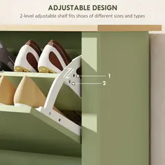 HOMCOM Slim Shoe Cabinet, Narrow Shoe Cupboard with 2 Flip Drawers, Adjustable Shelves for 12 Pairs of Shoes, Green - 5