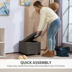 HOMCOM Storage Ottoman Bench, Corduroy Footstool with Removable Lid and Legs, 40cm Storage Chest Box for Living Room, Bedroom, Hallway, Grey - 7