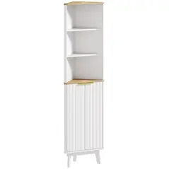 HOMCOM Tall Bathroom Storage Cabinet, Slim Bathroom Storage Unit with Doors and Adjustable Shelves, Freestanding Bathroom Cabinet with Curved Profile Design, White - 1