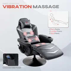 HOMCOM Small Leather Massage Recliner Chair with Ergonomic High Back Retractable Footrest Headrest Work Break Grey - 4