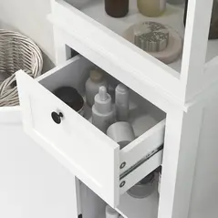 HOMCOM Tall Bathroom Cabinet, Slim Bathroom Storage Cabinet with 2 Open Shelves, Soft Close Door and Drawer, Adjustable Shelf, Narrow Cupboard Storage Unit, White - 9