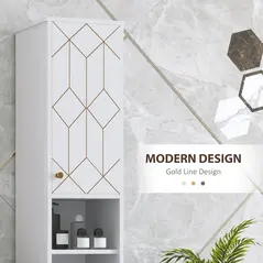 HOMCOM Tall Bathroom Storage Cabinet with Doors, Slim Bathroom Storage Unit with Adjustable Shelves, Freestanding Bathroom Storage Unit, White - 4