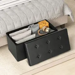 HOMCOM Storage Ottoman Bench, 89L PU Leather Folding Foot Rest Stool, End of Bed Bench, Easy Assembly, for Living Room, Bedroom, Entryway, Black - 8