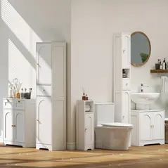 HOMCOM Tall Bathroom Cabinet with Arched Doors - White - 8