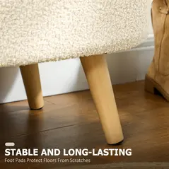 HOMCOM Teddy Fleece Storage Ottoman - Cream White - 6